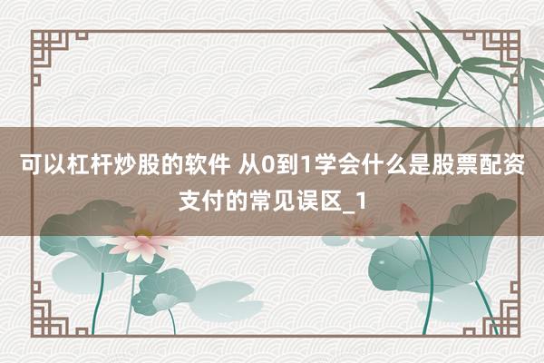 可以杠杆炒股的软件 从0到1学会什么是股票配资支付的常见误区_1