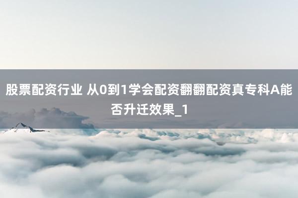 股票配资行业 从0到1学会配资翻翻配资真专科A能否升迁效果_1
