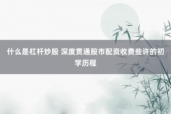 什么是杠杆炒股 深度贯通股市配资收费些许的初学历程