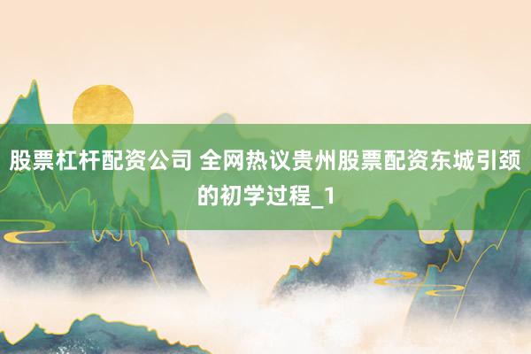 股票杠杆配资公司 全网热议贵州股票配资东城引颈的初学过程_1
