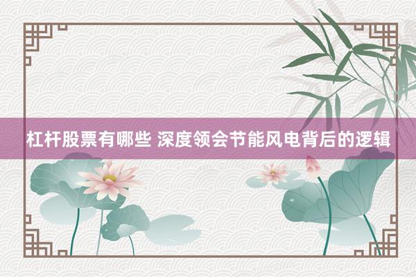 杠杆股票有哪些 深度领会节能风电背后的逻辑