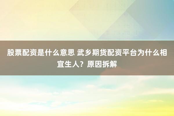 股票配资是什么意思 武乡期货配资平台为什么相宜生人？原因拆解