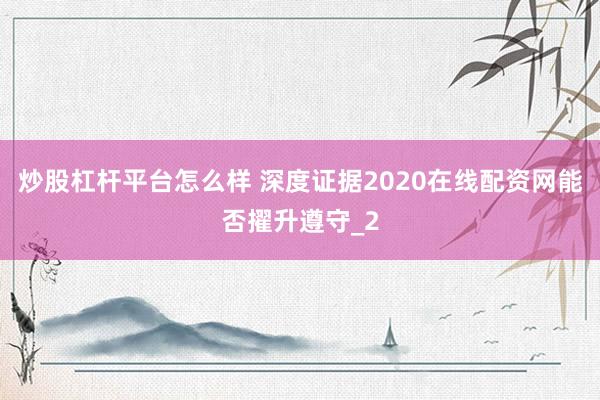 炒股杠杆平台怎么样 深度证据2020在线配资网能否擢升遵守_2