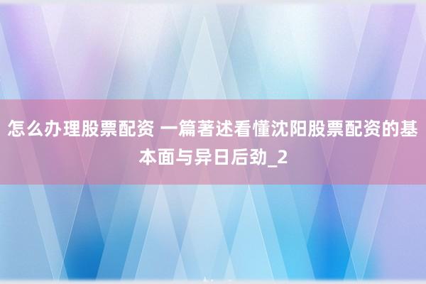 怎么办理股票配资 一篇著述看懂沈阳股票配资的基本面与异日后劲_2