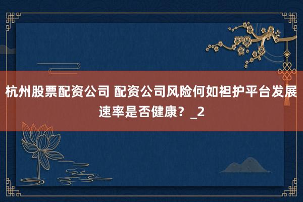 杭州股票配资公司 配资公司风险何如袒护平台发展速率是否健康？_2