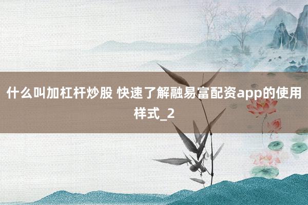 什么叫加杠杆炒股 快速了解融易富配资app的使用样式_2