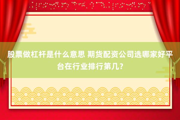股票做杠杆是什么意思 期货配资公司选哪家好平台在行业排行第几？