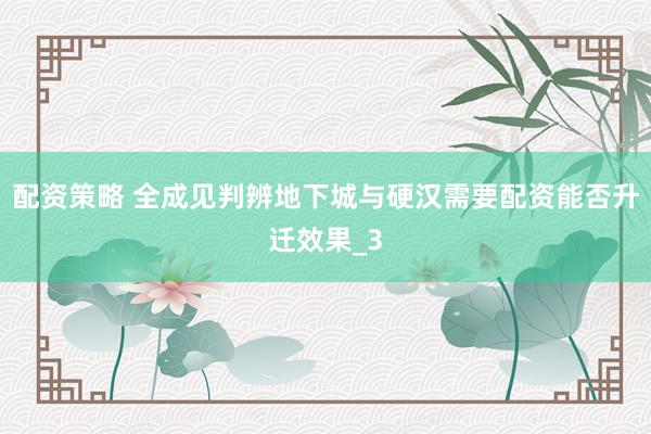 配资策略 全成见判辨地下城与硬汉需要配资能否升迁效果_3