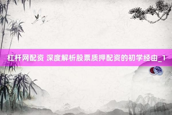 杠杆网配资 深度解析股票质押配资的初学经由_1