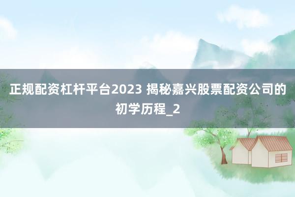 正规配资杠杆平台2023 揭秘嘉兴股票配资公司的初学历程_2