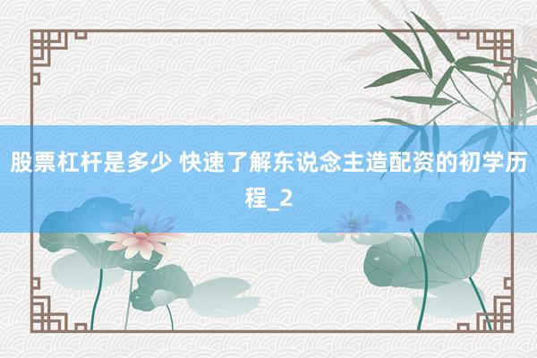 股票杠杆是多少 快速了解东说念主造配资的初学历程_2