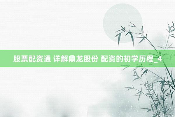 股票配资通 详解鼎龙股份 配资的初学历程_4