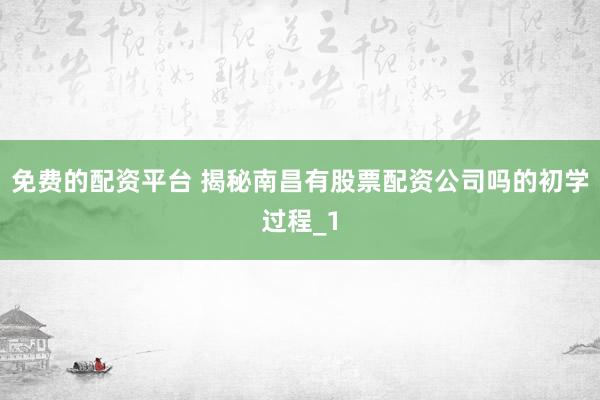 免费的配资平台 揭秘南昌有股票配资公司吗的初学过程_1