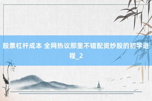 股票杠杆成本 全网热议那里不错配资炒股的初学进程_2