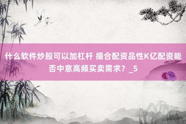 什么软件炒股可以加杠杆 撮合配资品性K亿配资能否中意高频买卖需求？_5