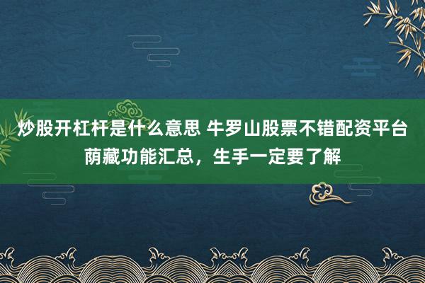 炒股开杠杆是什么意思 牛罗山股票不错配资平台荫藏功能汇总，生手一定要了解