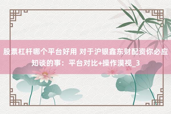 股票杠杆哪个平台好用 对于沪银鑫东财配资你必应知谈的事：平台对比+操作漠视_3