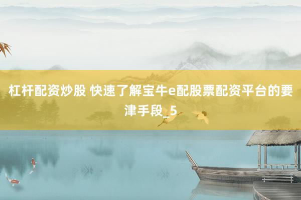 杠杆配资炒股 快速了解宝牛e配股票配资平台的要津手段_5