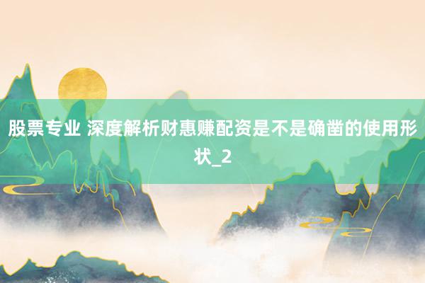 股票专业 深度解析财惠赚配资是不是确凿的使用形状_2
